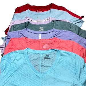 SET of 7 Womens Athletic T Shirts Mixed Brands V Neck Short Sleeve Tops XL Retro